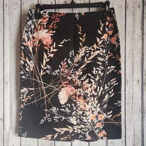 Talbots Petite 4P Floral Pencil Skirt - Black & Orange Slit Office Chic